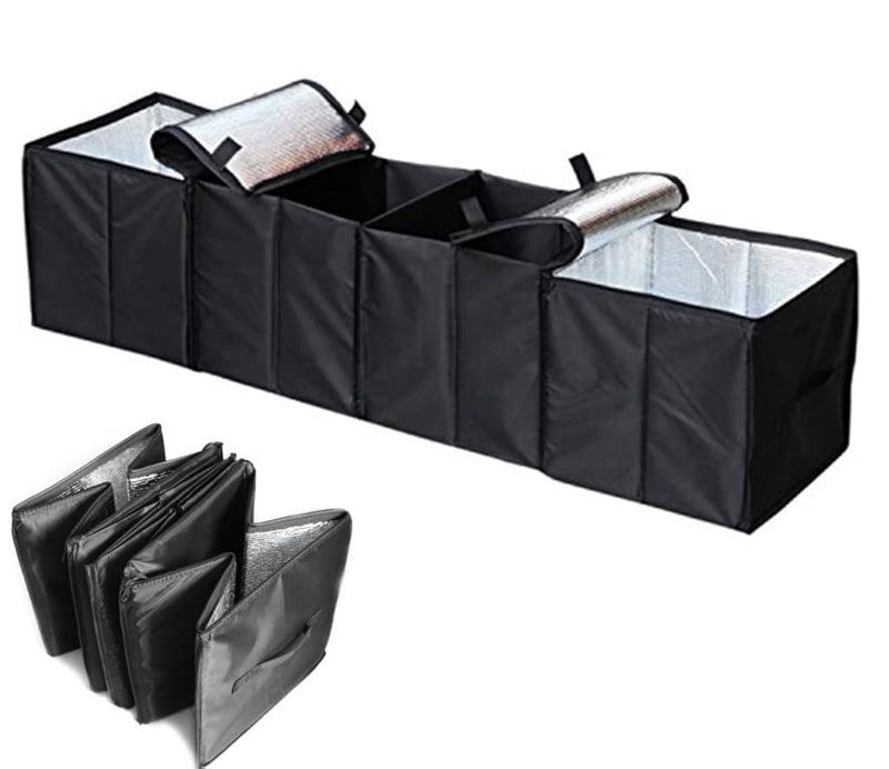 APSG Collapsible Car Trunk Organizer, 4 in 1 Auto Truck Storage Container Foldable Multi 4 Compartments Storage Basket and Cooler & Warmer Set, Black - Image 1